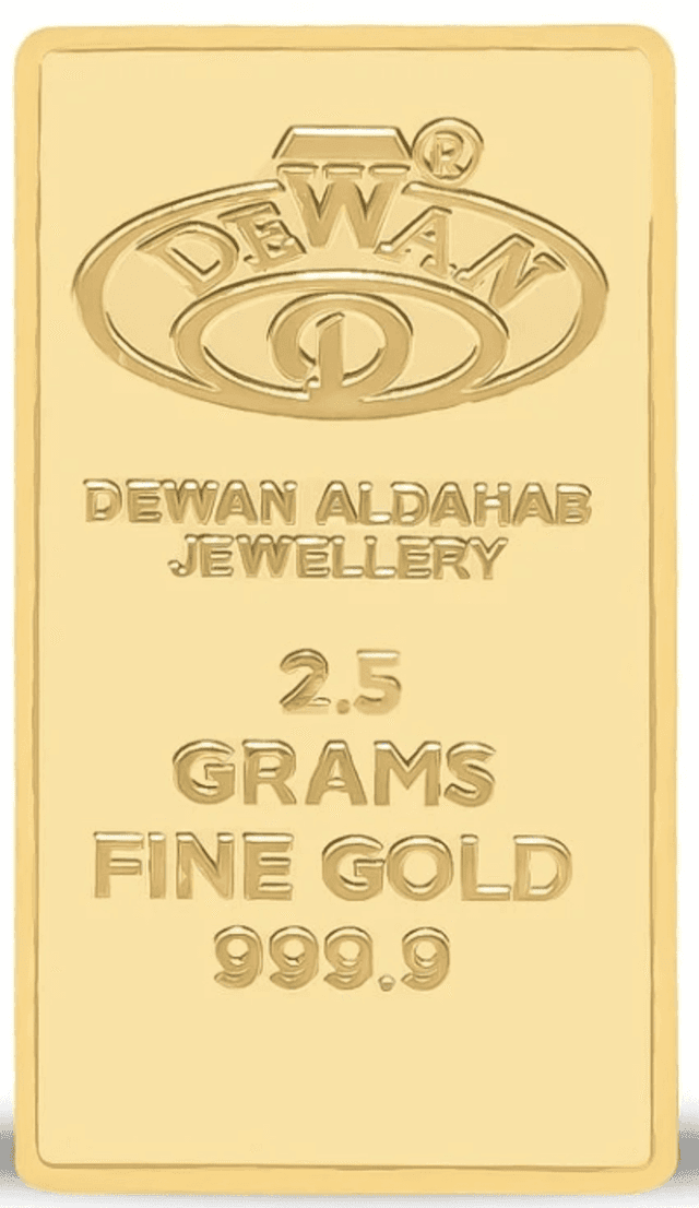 2.5 Gram Gold Bar – Classic Design by Dewan Gold, 24K